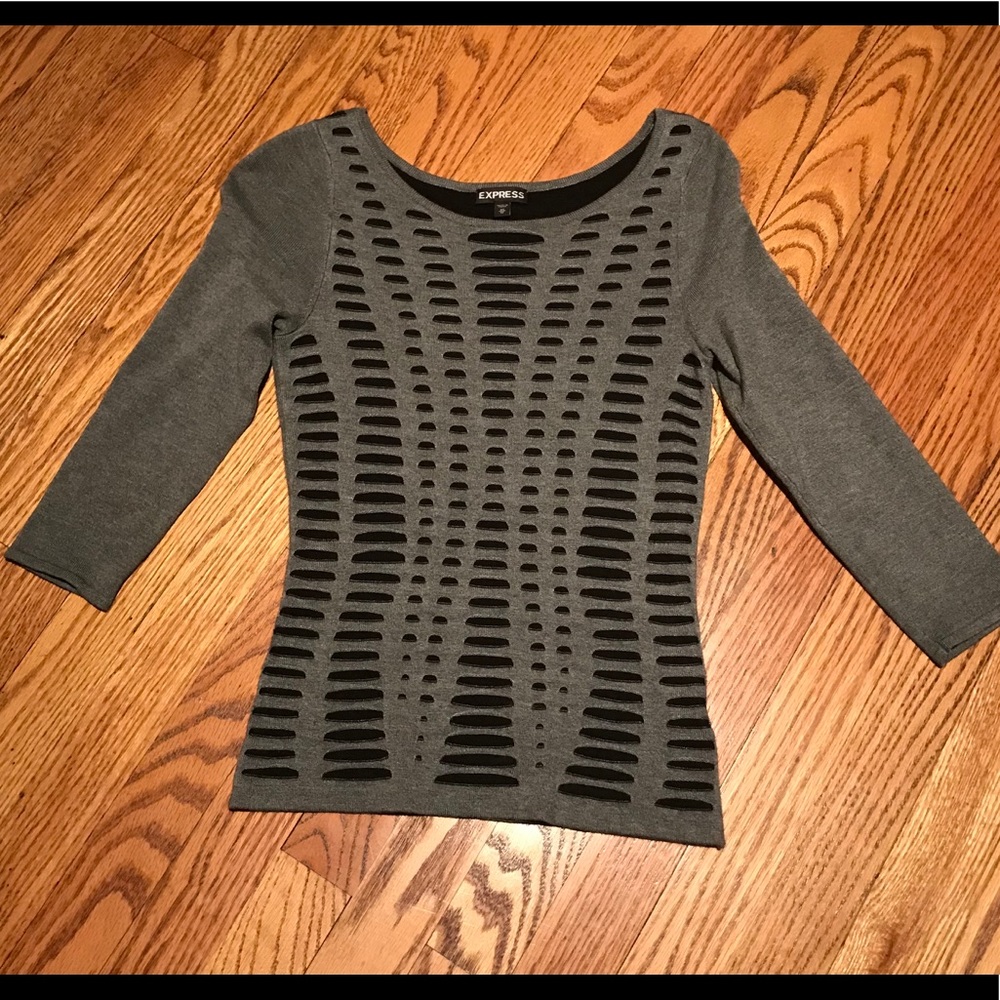 Express Black and Gray Cut Out Sweater-XS